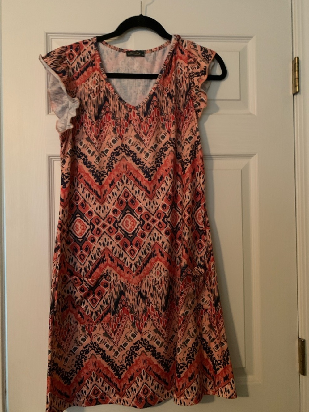 Chevron Print Midi Dress in Coral and Navy